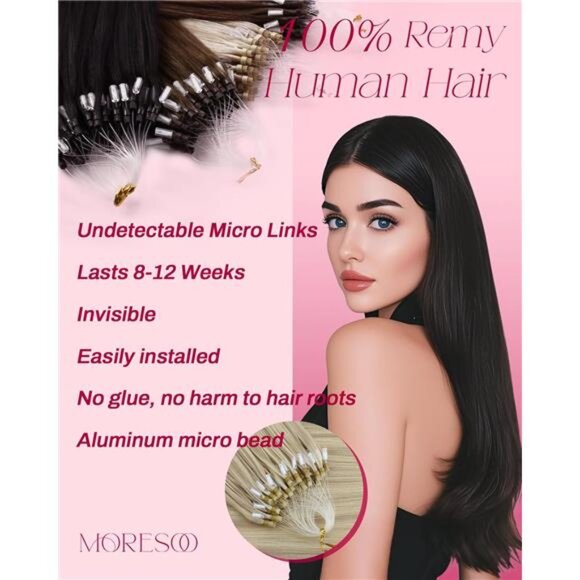Micro Loop Hair Extensions Real Human Hair Ash Blonde with Bleach main image 6